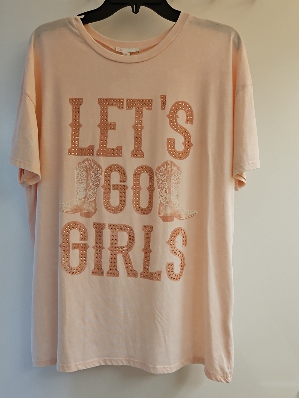 GB Womens Medium Lets Go Girls Rhinestone Studded Western Graphic Tee NWT Pink